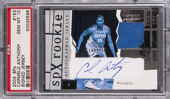 2003 Upper Deck SPX Rookie Autograph Jersey #153 Carmelo Anthony Signed Rookie Card (#163/750) - PSA GEM MT 10